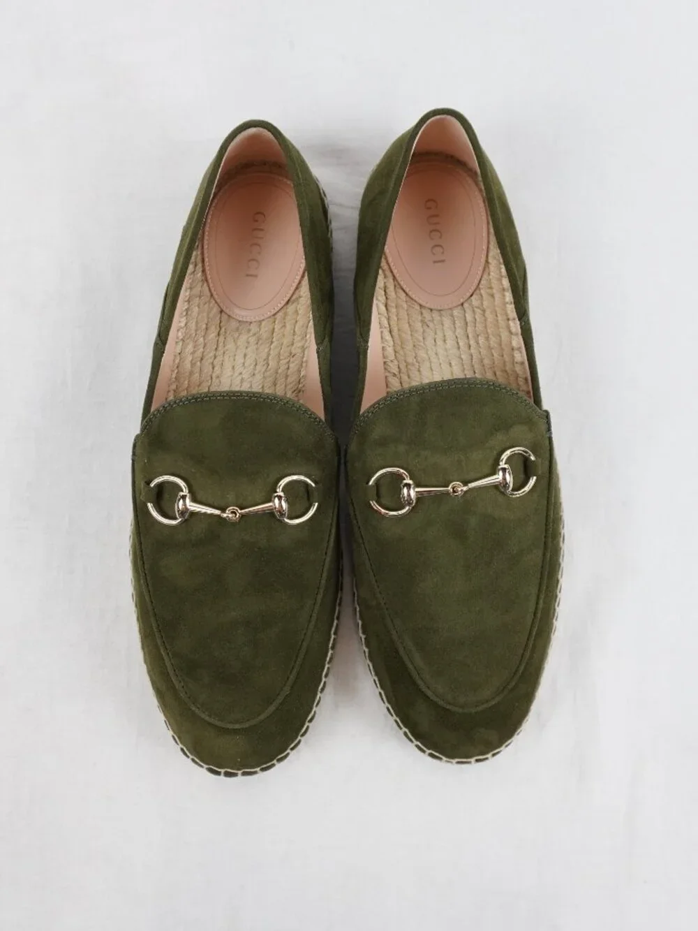 Gucci Suede Horsebit Espadrilles Flats In Lucious Green - Women's US Size 9